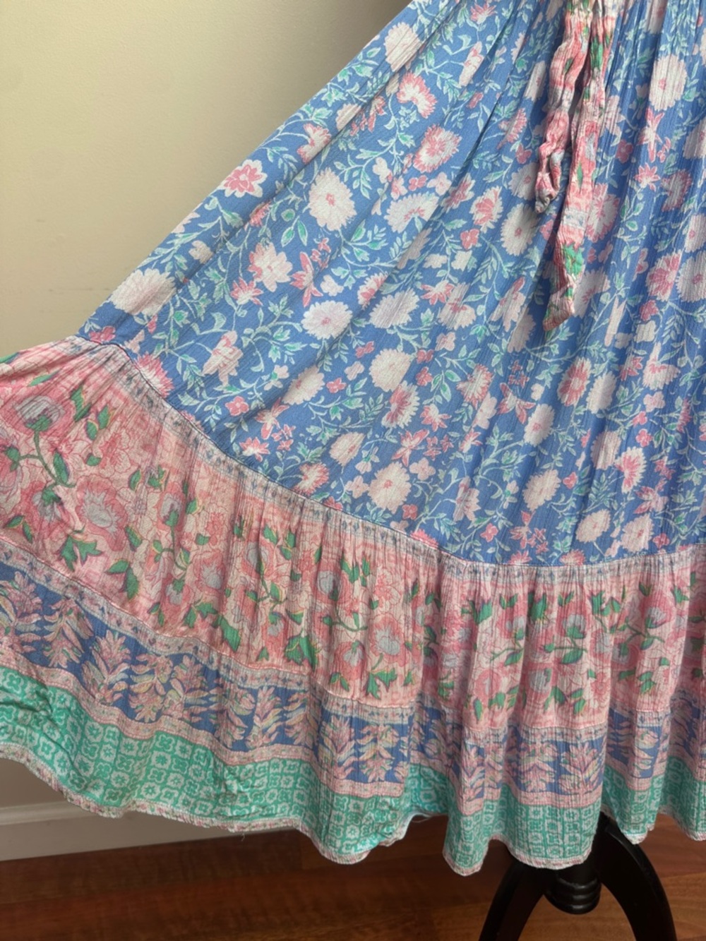Billabong Floral Border Print Maxi Dress Blue Pink Size XS - Picture 3 of 11